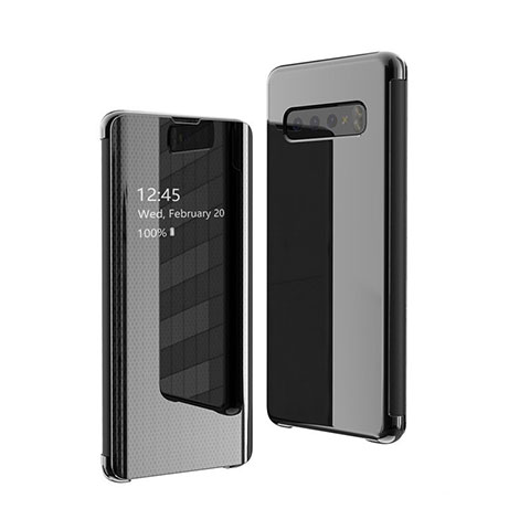 Samsung Galaxy S10 5G用手帳型 レザーケース スタンド 鏡面 カバー L05 サムスン ブラック