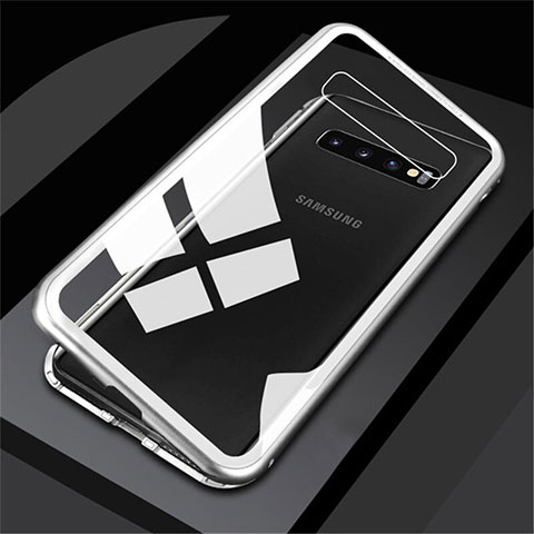 Samsung Galaxy S10 5G用ケース 高級感 手触り良い アルミメタル 製の金属製 360度 フルカバーバンパー 鏡面 カバー M01 サムスン ホワイト