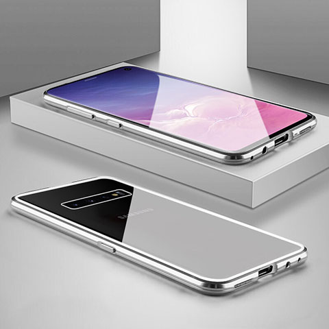 Samsung Galaxy S10用ケース 高級感 手触り良い アルミメタル 製の金属製 360度 フルカバーバンパー 鏡面 カバー T06 サムスン シルバー
