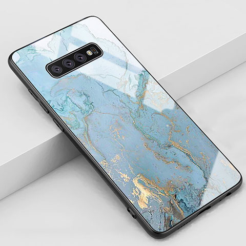 Samsung Galaxy S10用ハイブリットバンパーケース プラスチック パターン 鏡面 カバー K06 サムスン シアン