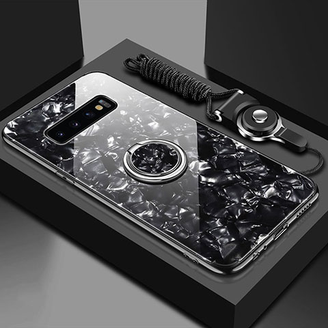 Samsung Galaxy S10用ハイブリットバンパーケース プラスチック 鏡面 カバー アンド指輪 マグネット式 T01 サムスン ブラック