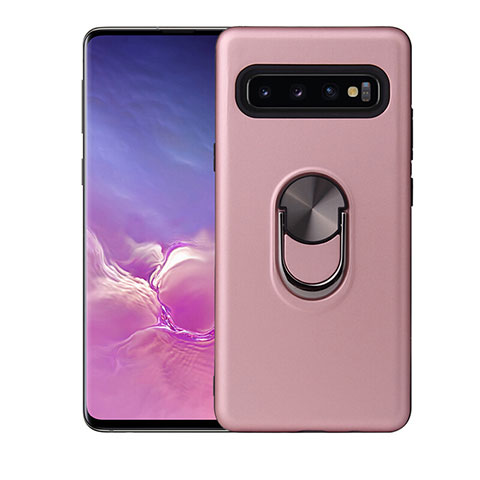 Samsung Galaxy S10用極薄ソフトケース シリコンケース 耐衝撃 全面保護 アンド指輪 マグネット式 バンパー T07 サムスン ローズゴールド