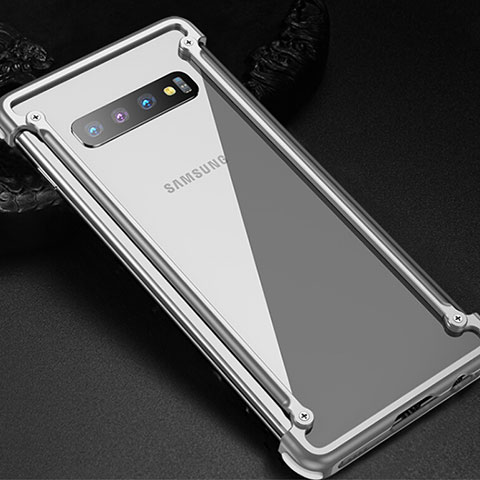 Samsung Galaxy S10用ケース 高級感 手触り良い アルミメタル 製の金属製 バンパー カバー T01 サムスン シルバー