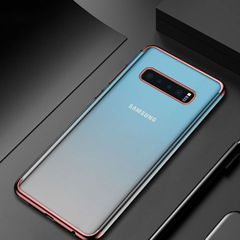 Samsung Galaxy S10用極薄ソフトケース シリコンケース 耐衝撃 全面保護 クリア透明 H07 サムスン ローズゴールド