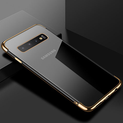 Samsung Galaxy S10用極薄ソフトケース シリコンケース 耐衝撃 全面保護 クリア透明 S03 サムスン ゴールド