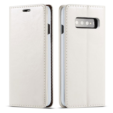 Samsung Galaxy S10 Plus用手帳型 レザーケース スタンド カバー T01 サムスン ホワイト