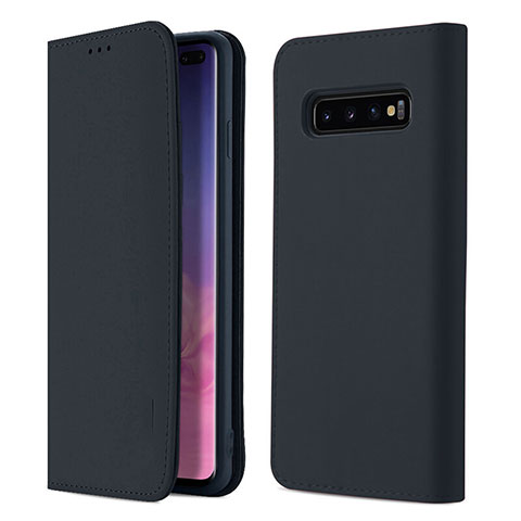 Samsung Galaxy S10 Plus用手帳型 レザーケース スタンド カバー T03 サムスン ネイビー