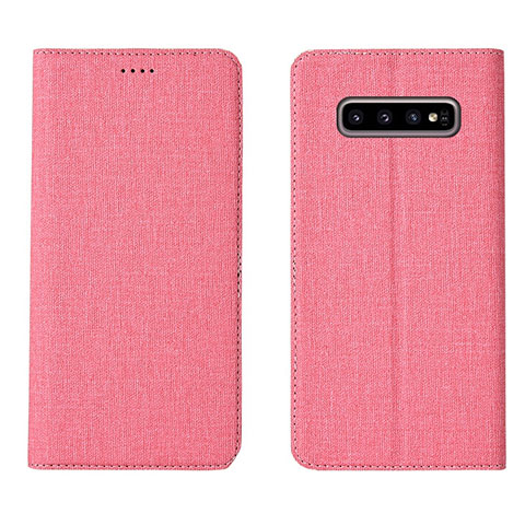 Samsung Galaxy S10 Plus用手帳型 布 スタンド H01 サムスン ピンク