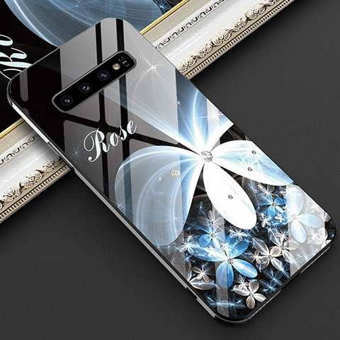 Samsung Galaxy S10 Plus用ハイブリットバンパーケース プラスチック 鏡面 花 カバー K01 サムスン ホワイト