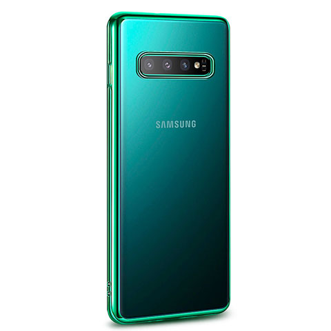 Samsung Galaxy S10 Plus用極薄ソフトケース シリコンケース 耐衝撃 全面保護 クリア透明 U03 サムスン シアン