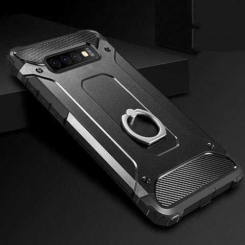 Samsung Galaxy S10 Plus用ハイブリットバンパーケース プラスチック アンド指輪 兼シリコーン カバー H01 サムスン ブラック