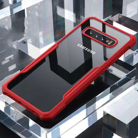 Samsung Galaxy S10 Plus用ハイブリットバンパーケース クリア透明 プラスチック 鏡面 カバー サムスン レッド