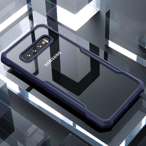 Samsung Galaxy S10 Plus用ハイブリットバンパーケース クリア透明 プラスチック 鏡面 カバー サムスン ネイビー
