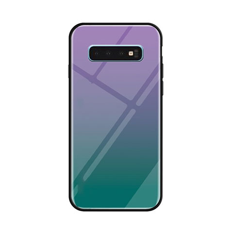 Samsung Galaxy S10 Plus用ハイブリットバンパーケース プラスチック 鏡面 虹 グラデーション 勾配色 カバー サムスン グリーン