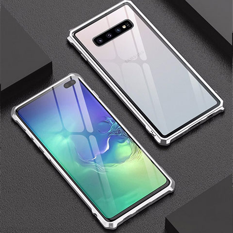 Samsung Galaxy S10 Plus用ケース 高級感 手触り良い アルミメタル 製の金属製 バンパー 鏡面 カバー サムスン シルバー