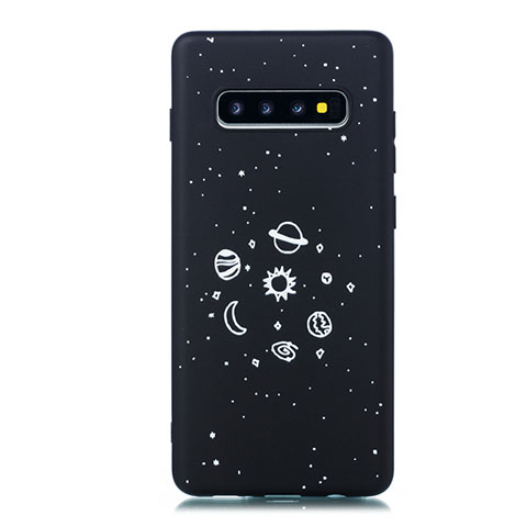 Samsung Galaxy S10 Plus用シリコンケース ソフトタッチラバー バタフライ 星空 カバー サムスン ブラック