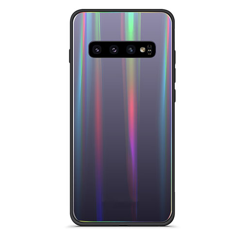 Samsung Galaxy S10 Plus用ハイブリットバンパーケース プラスチック 鏡面 虹 グラデーション 勾配色 カバー A02 サムスン ブラック