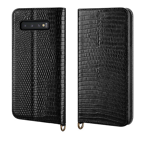 Samsung Galaxy S10 Plus用手帳型 レザーケース スタンド カバー P04 サムスン ブラック