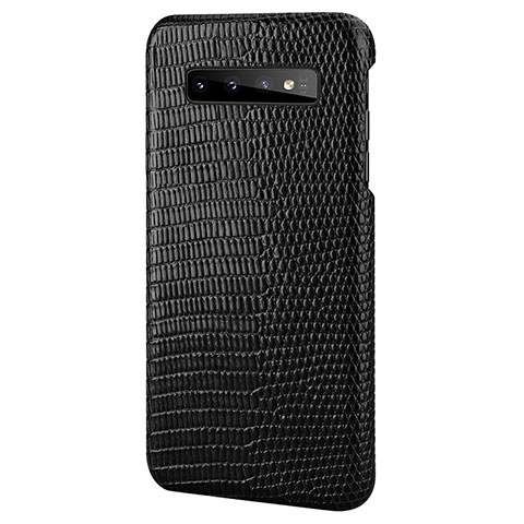 Samsung Galaxy S10 Plus用ケース 高級感 手触り良いレザー柄 P02 サムスン ブラック