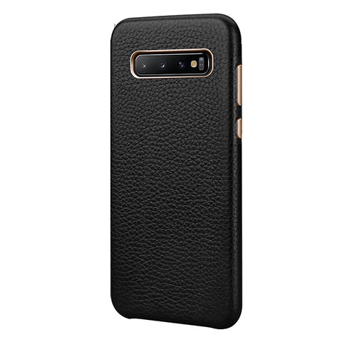 Samsung Galaxy S10 Plus用ケース 高級感 手触り良いレザー柄 P03 サムスン ブラック