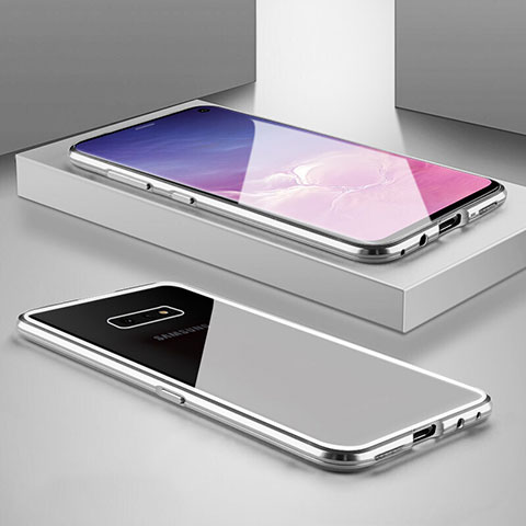 Samsung Galaxy S10e用ケース 高級感 手触り良い アルミメタル 製の金属製 360度 フルカバーバンパー 鏡面 カバー T05 サムスン シルバー