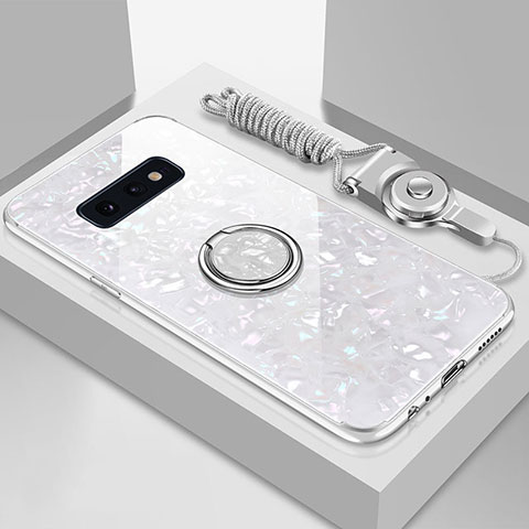 Samsung Galaxy S10e用ハイブリットバンパーケース プラスチック 鏡面 カバー アンド指輪 マグネット式 T01 サムスン ホワイト
