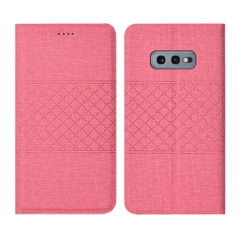 Samsung Galaxy S10e用手帳型 布 スタンド H01 サムスン ピンク