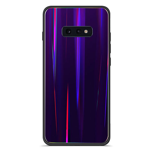 Samsung Galaxy S10e用ハイブリットバンパーケース プラスチック 鏡面 虹 グラデーション 勾配色 カバー H04 サムスン パープル