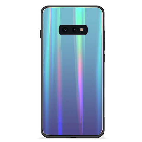 Samsung Galaxy S10e用ハイブリットバンパーケース プラスチック 鏡面 虹 グラデーション 勾配色 カバー H04 サムスン シアン