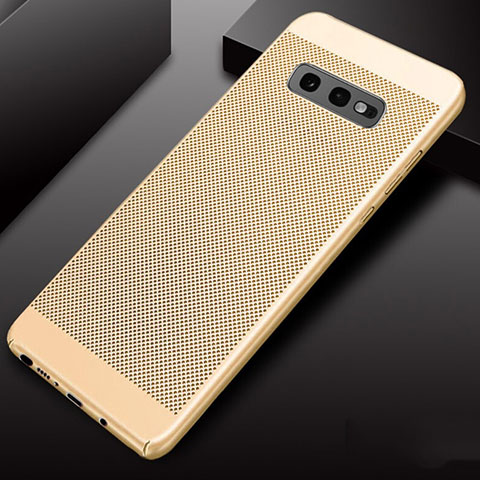 Samsung Galaxy S10e用ハードケース プラスチック メッシュ デザイン カバー W01 サムスン ゴールド