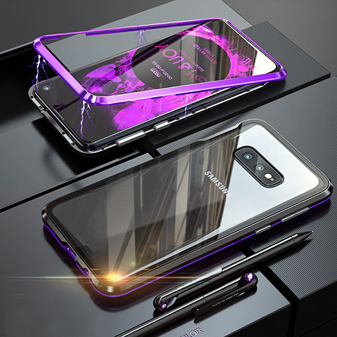 Samsung Galaxy S10e用ケース 高級感 手触り良い アルミメタル 製の金属製 360度 フルカバーバンパー 鏡面 カバー T02 サムスン パープル
