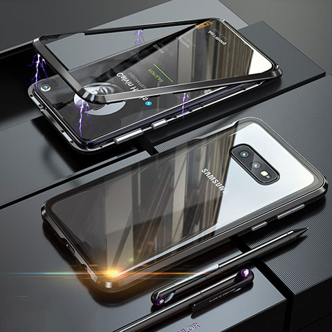 Samsung Galaxy S10e用ケース 高級感 手触り良い アルミメタル 製の金属製 360度 フルカバーバンパー 鏡面 カバー T02 サムスン ブラック