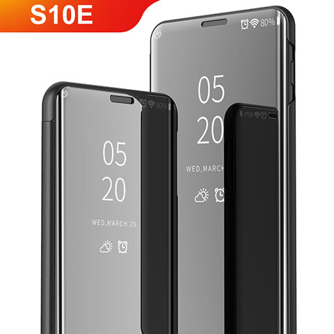 Samsung Galaxy S10e用手帳型 レザーケース スタンド カバー 鏡面 カバー サムスン ブラック
