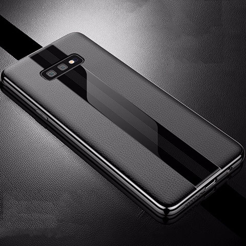 Samsung Galaxy S10e用シリコンケース ソフトタッチラバー レザー柄 S02 サムスン ブラック