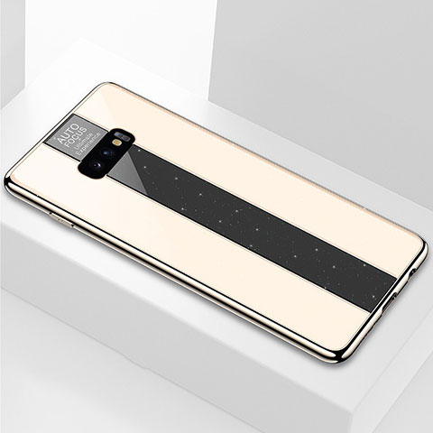 Samsung Galaxy S10e用ハイブリットバンパーケース プラスチック 鏡面 カバー M01 サムスン ゴールド