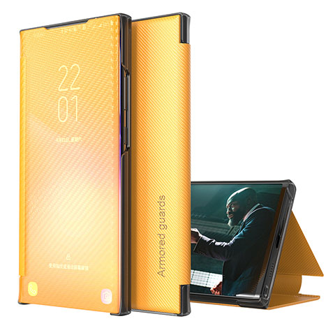 Samsung Galaxy S20 5G用手帳型 レザーケース スタンド カバー ZL1 サムスン イエロー