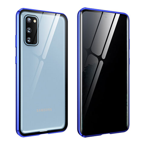 Samsung Galaxy S20 5G用ケース 高級感 手触り良い アルミメタル 製の金属製 360度 フルカバーバンパー 鏡面 カバー LK2 サムスン ネイビー