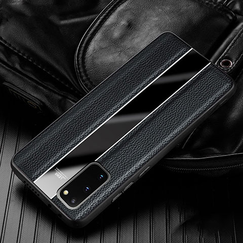 Samsung Galaxy S20 5G用シリコンケース ソフトタッチラバー レザー柄 カバー H02 サムスン ブラック