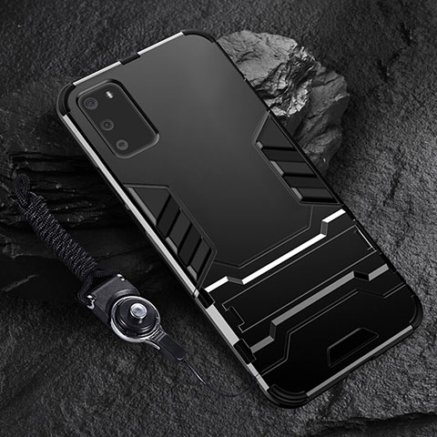 Samsung Galaxy S20 5G用ハイブリットバンパーケース スタンド プラスチック 兼シリコーン カバー R01 サムスン ブラック