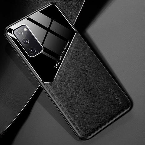 Samsung Galaxy S20 FE 5G用シリコンケース ソフトタッチラバー レザー柄 アンドマグネット式 サムスン ブラック