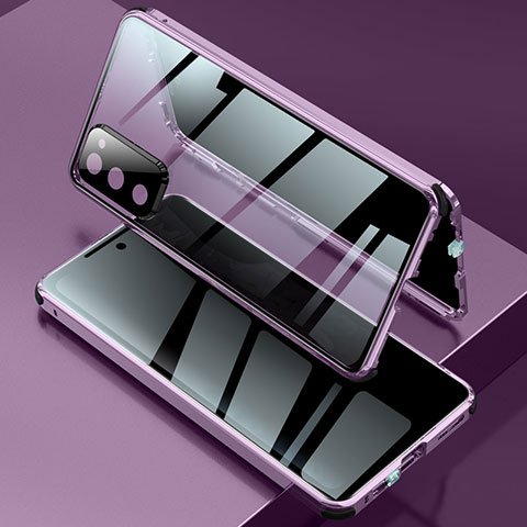 Samsung Galaxy S20 FE 5G用ケース 高級感 手触り良い アルミメタル 製の金属製 360度 フルカバーバンパー 鏡面 カバー サムスン パープル