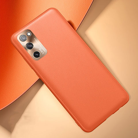 Samsung Galaxy S20 Lite 5G用ケース 高級感 手触り良いレザー柄 サムスン オレンジ