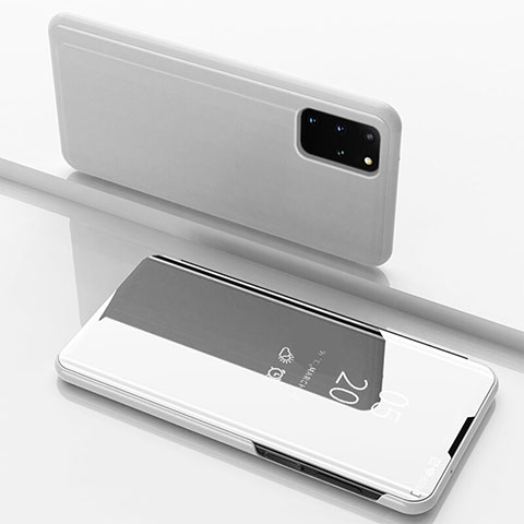 Samsung Galaxy S20 Plus 5G用手帳型 レザーケース スタンド 鏡面 カバー サムスン シルバー