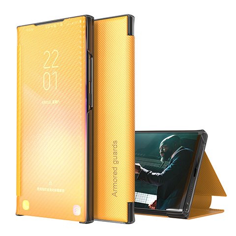 Samsung Galaxy S20 Plus用手帳型 レザーケース スタンド カバー ZL1 サムスン イエロー