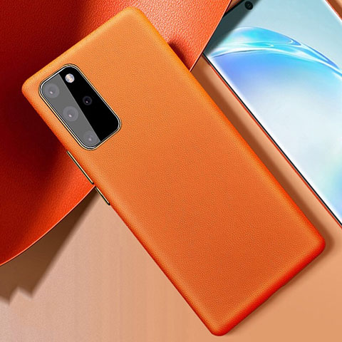 Samsung Galaxy S20 Plus用ケース 高級感 手触り良いレザー柄 R01 サムスン オレンジ