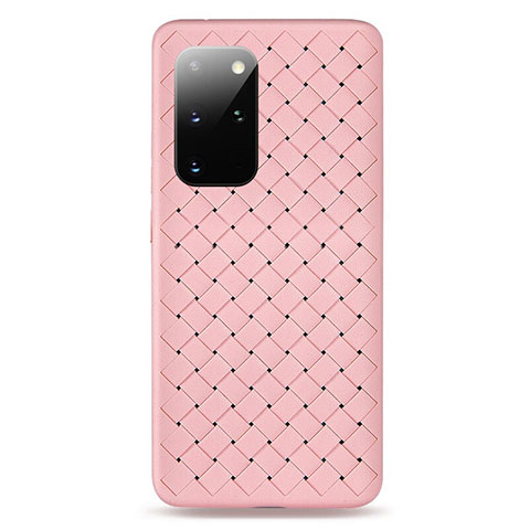 Samsung Galaxy S20 Plus用シリコンケース ソフトタッチラバー レザー柄 カバー H05 サムスン ピンク