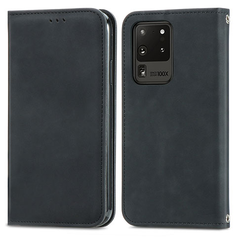 Samsung Galaxy S20 Ultra 5G用手帳型 レザーケース スタンド カバー S04D サムスン ブラック