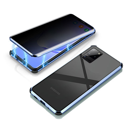 Samsung Galaxy S20 Ultra 5G用ケース 高級感 手触り良い アルミメタル 製の金属製 360度 フルカバーバンパー 鏡面 カバー LK4 サムスン ネイビー