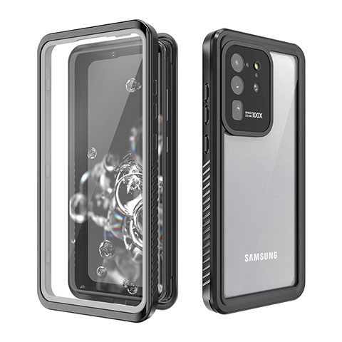 Samsung Galaxy S20 Ultra 5G用完全防水ケース ハイブリットバンパーカバー 高級感 手触り良い 360度 W02 サムスン ブラック