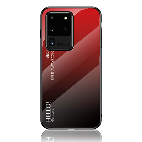 Samsung Galaxy S20 Ultra 5G用ハイブリットバンパーケース プラスチック 鏡面 虹 グラデーション 勾配色 カバー LS1 サムスン レッド
